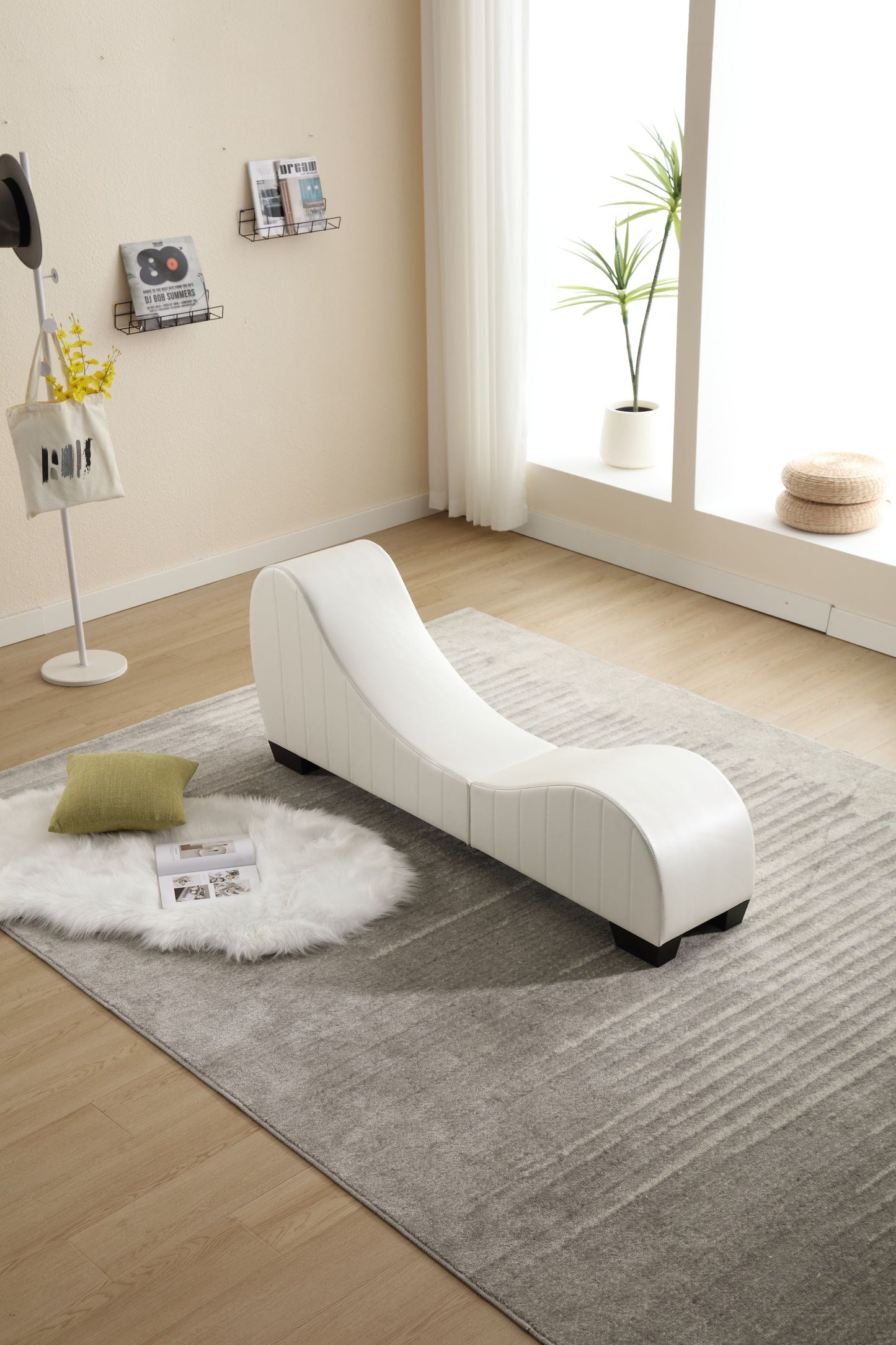Modern Yoga Chaise Lounge – Curved Faux Leather Accent Chair in White