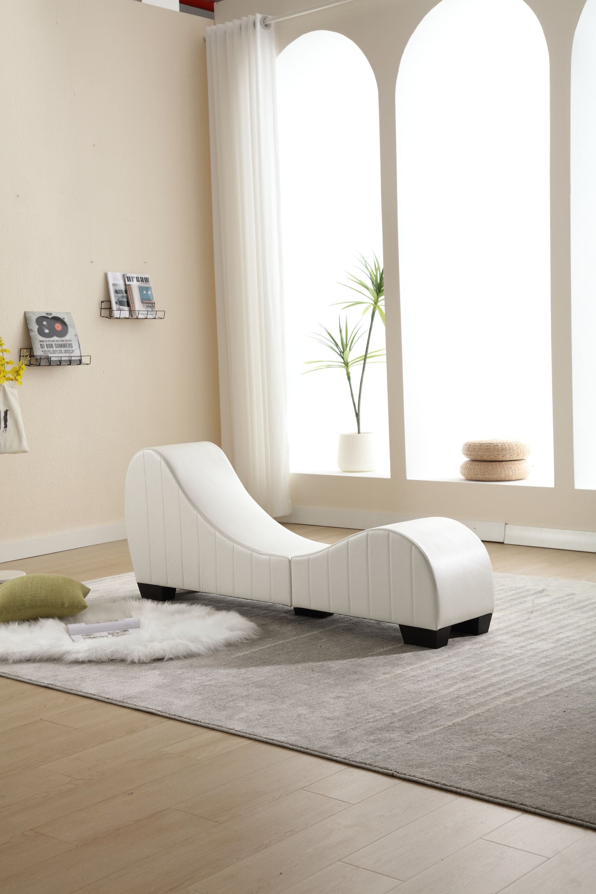 Modern Yoga Chaise Lounge – Curved Faux Leather Accent Chair in White