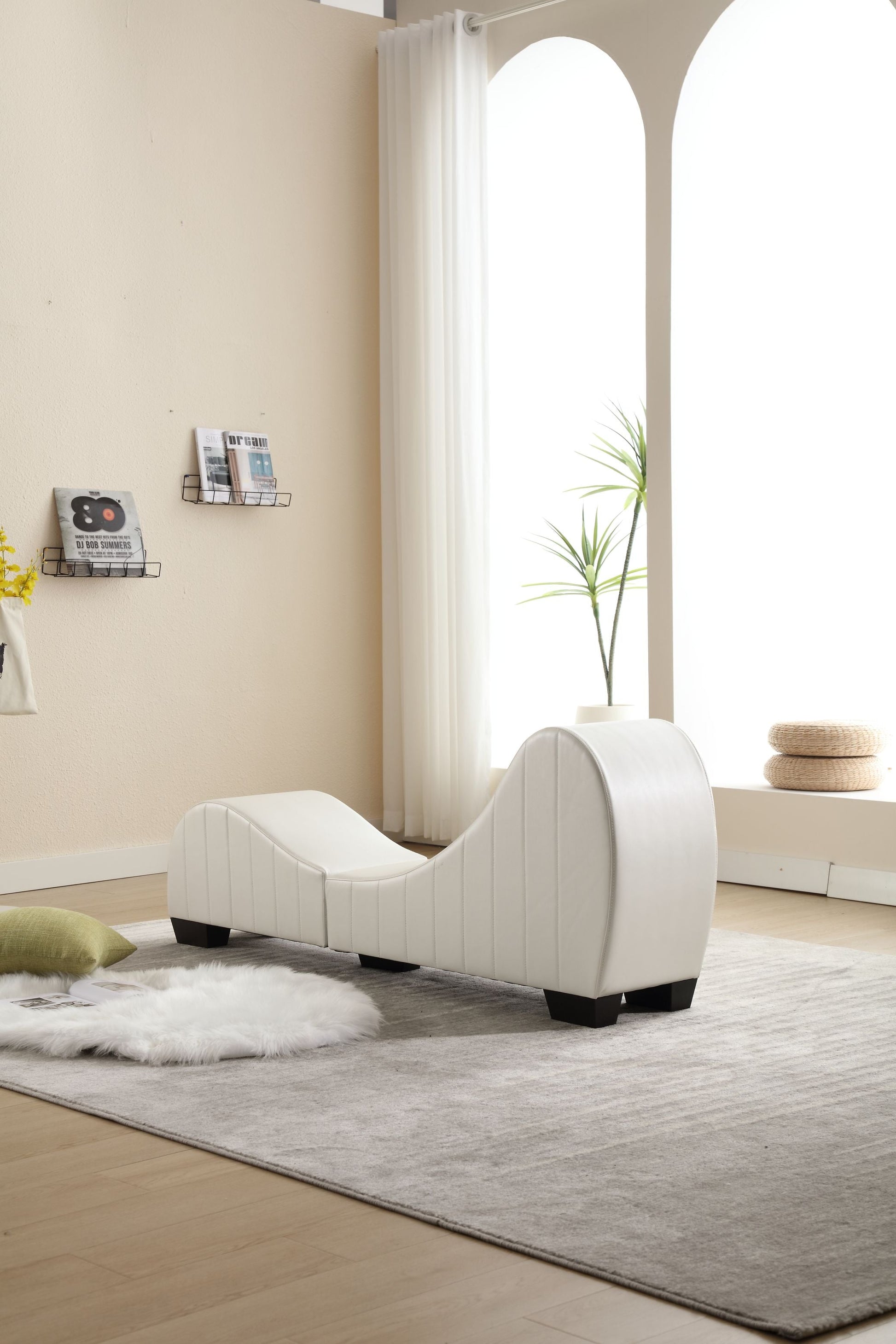 Modern Yoga Chaise Lounge – Curved Faux Leather Accent Chair in White