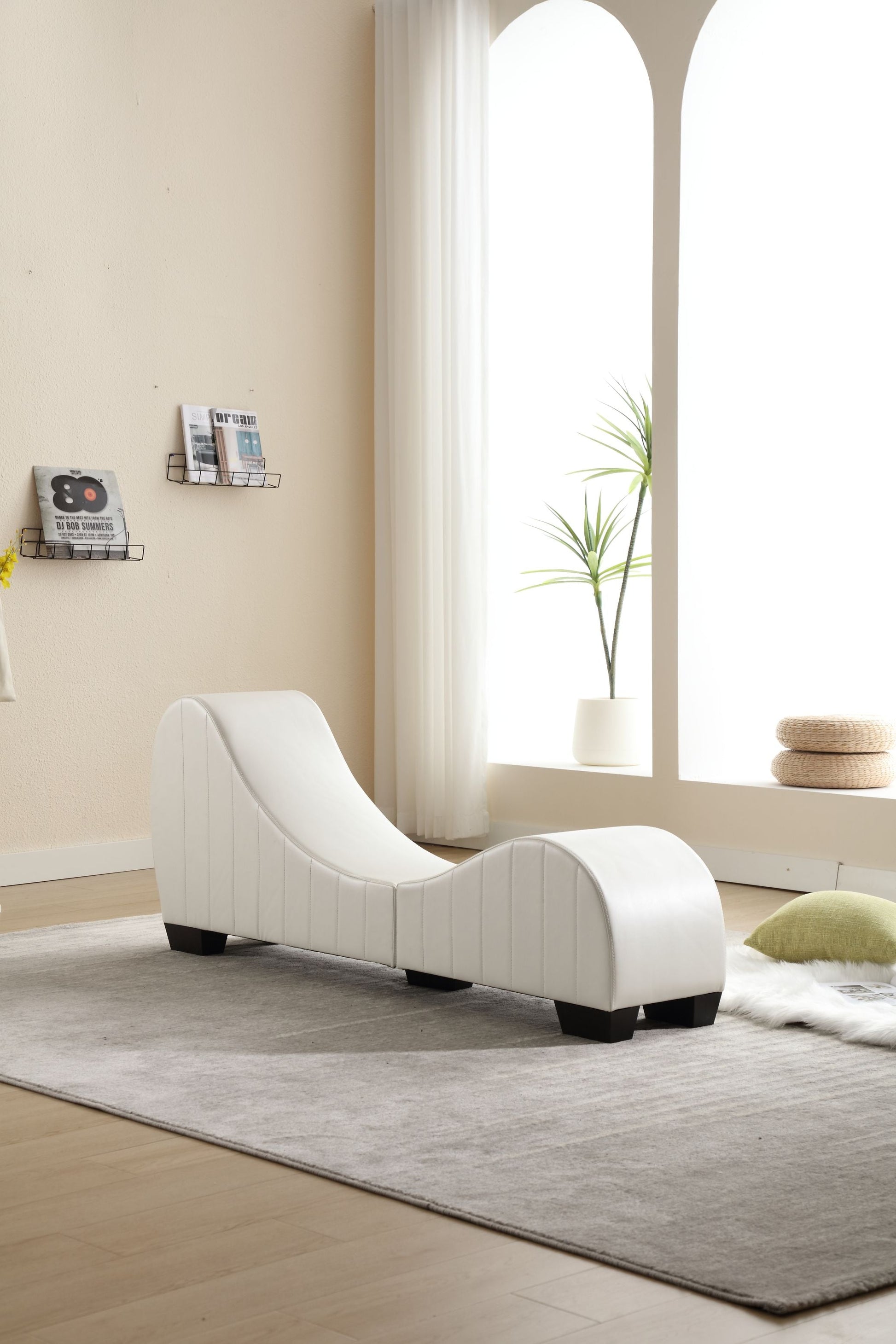 Modern Yoga Chaise Lounge – Curved Faux Leather Accent Chair in White