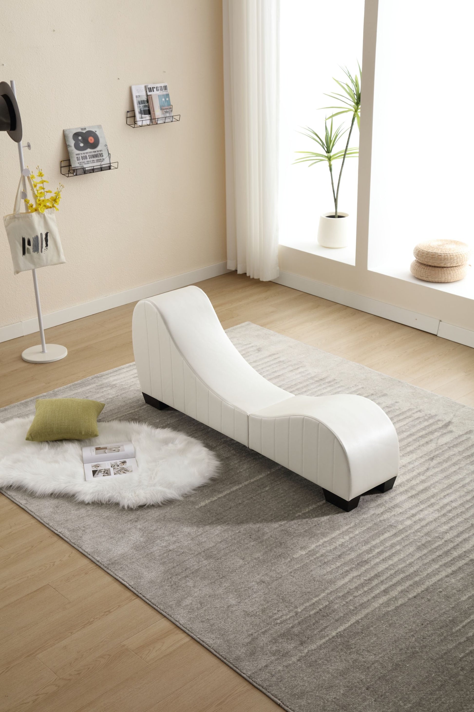 Modern Yoga Chaise Lounge – Curved Faux Leather Accent Chair in White