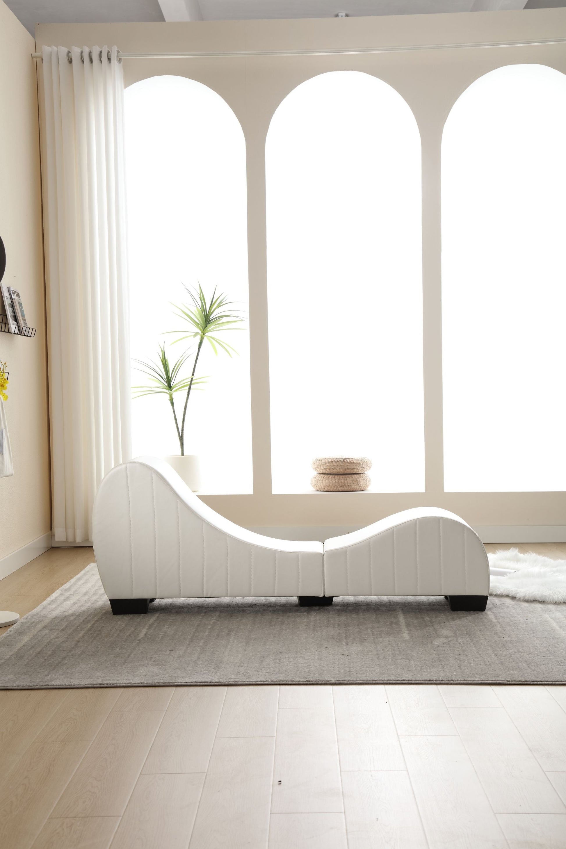 Modern Yoga Chaise Lounge – Curved Faux Leather Accent Chair in White