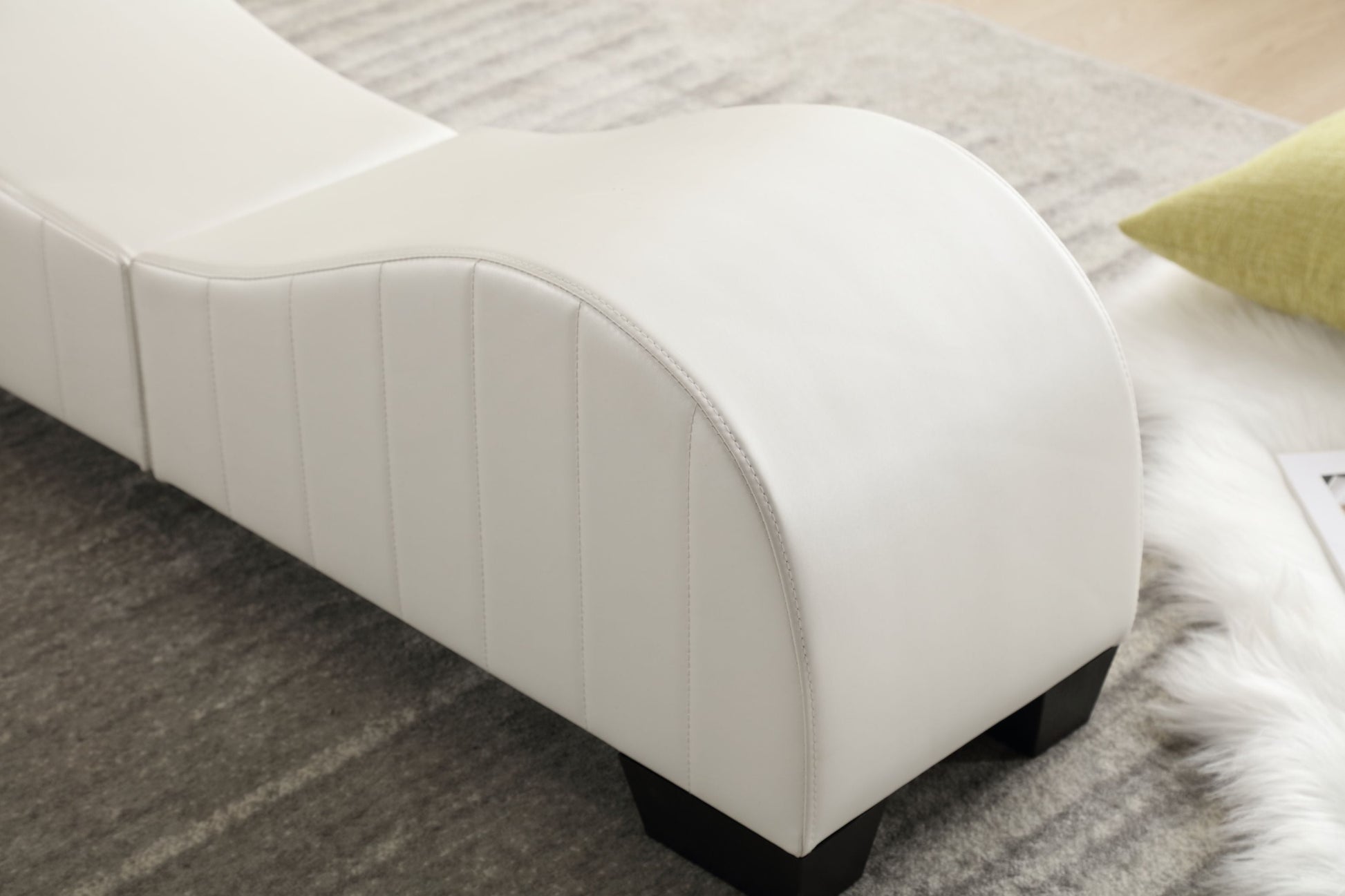 Modern Yoga Chaise Lounge – Curved Faux Leather Accent Chair in White