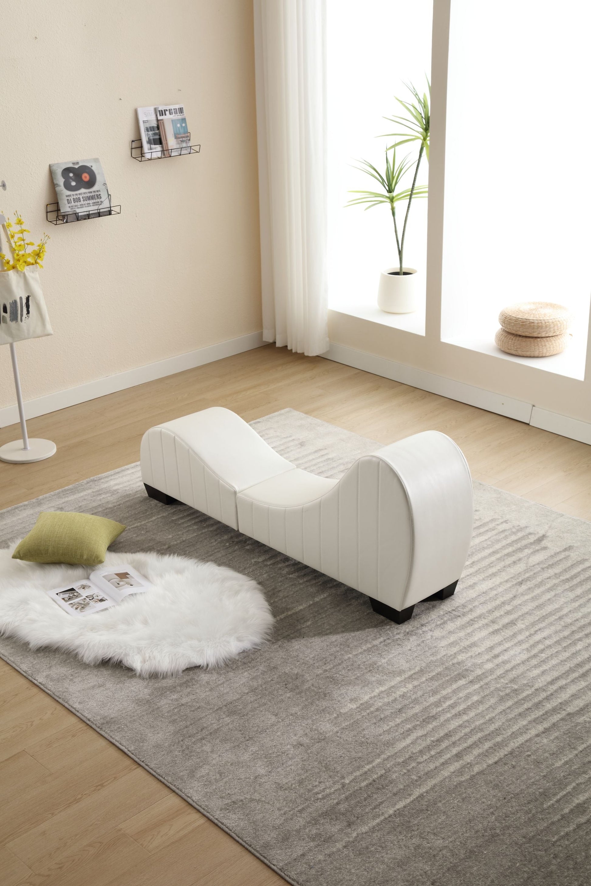 Modern Yoga Chaise Lounge – Curved Faux Leather Accent Chair in White