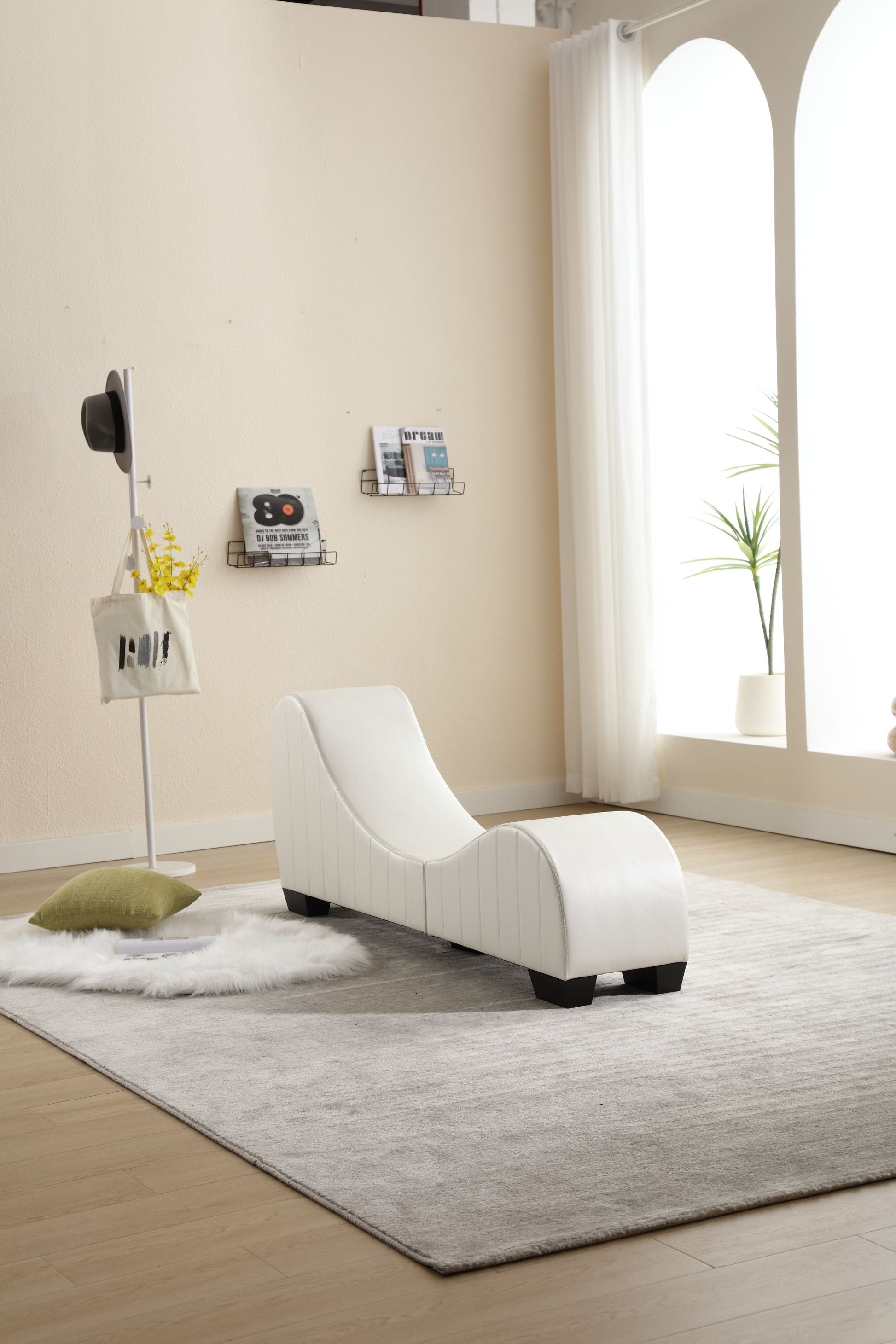 Modern Yoga Chaise Lounge – Curved Faux Leather Accent Chair in White