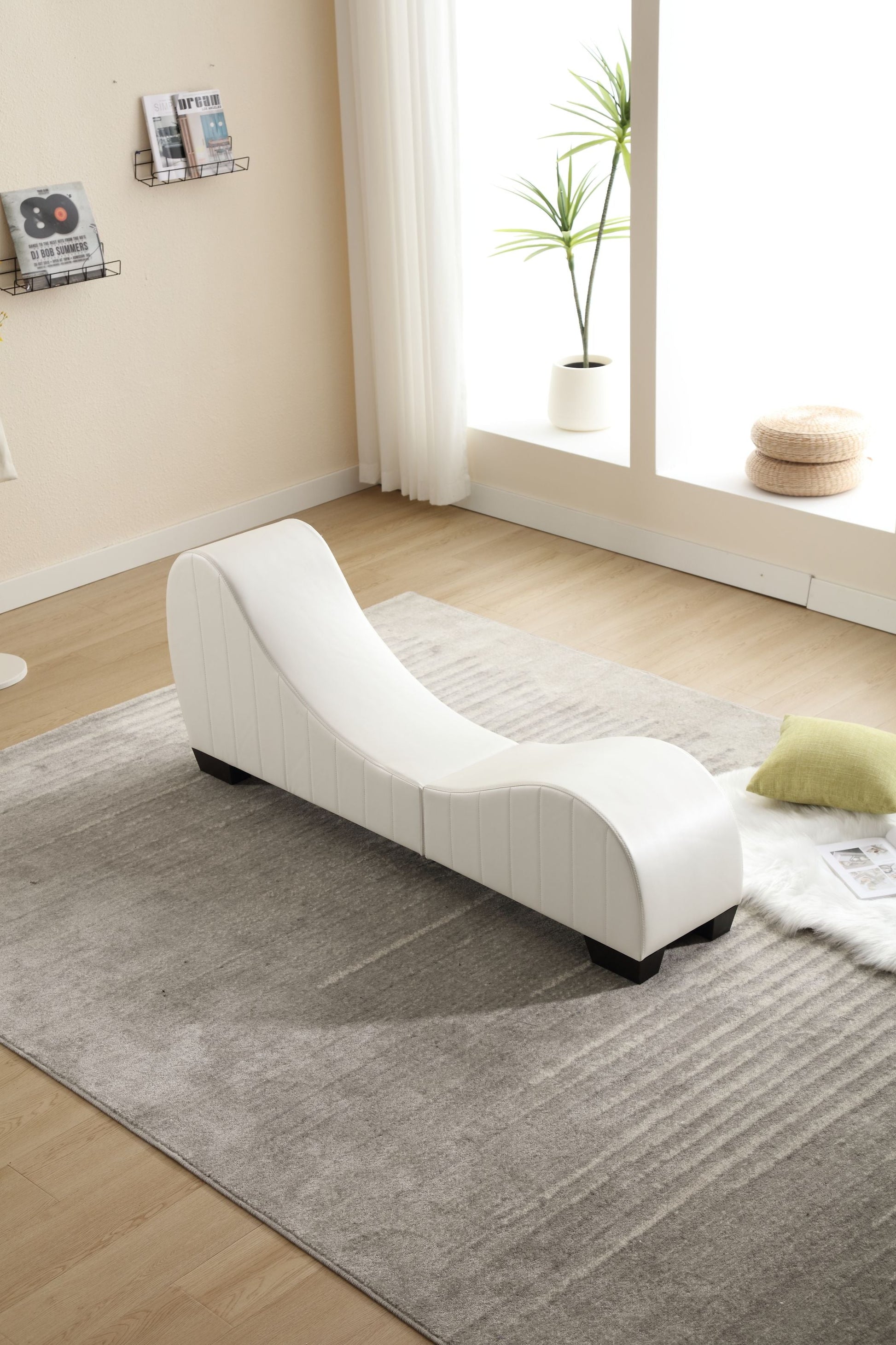 Modern Yoga Chaise Lounge – Curved Faux Leather Accent Chair in White