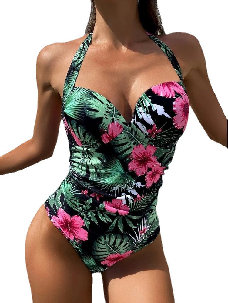 One Piece Hanging Neck Swimsuit