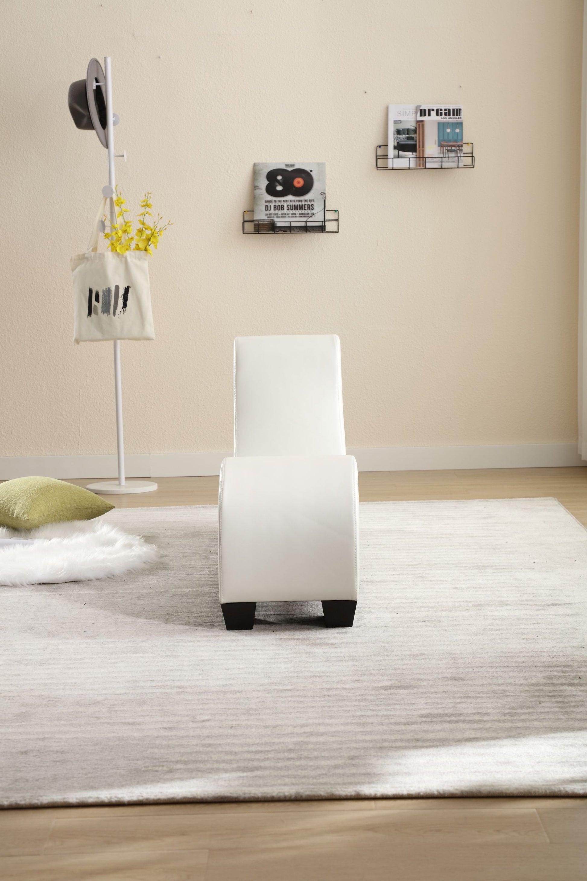 Modern Yoga Chaise Lounge – Curved Faux Leather Accent Chair in White