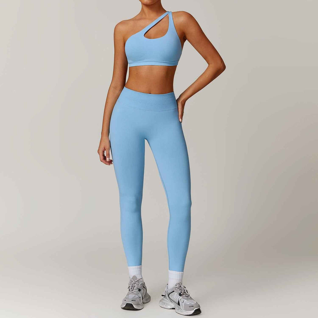 Shoulder Bra and Pants Yoga Set – Seamless Knitted Sports Running Gear