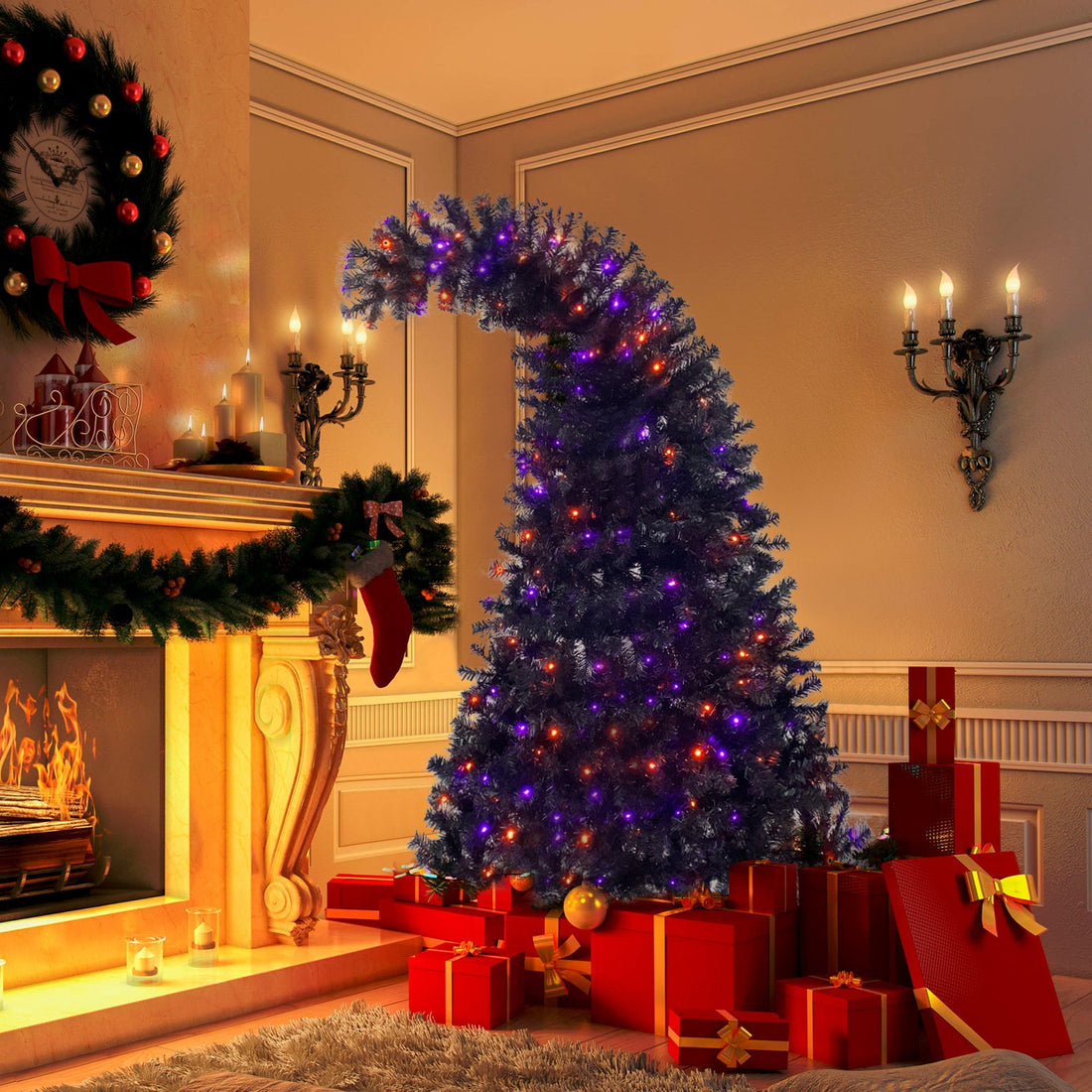 6ft Black Whimsical Artificial Christmas Tree with Bent Top