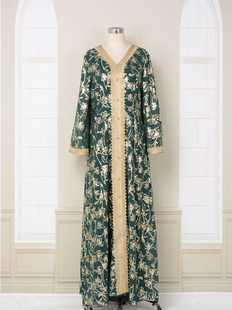 Evening Dress Muslim Dress Bottom Grab Flower Gold Stamping Fashion Robe - Classyfashion24.com