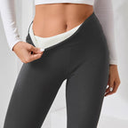 Women’s High-Waisted Sherpa Fleece-Lined Winter Leggings – Thermal Yoga Pants in dark gray, showing soft fleece lining.