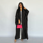 Muslim European and American women's cardigan long striped jacket Abaya zebra print - Classyfashion24.com