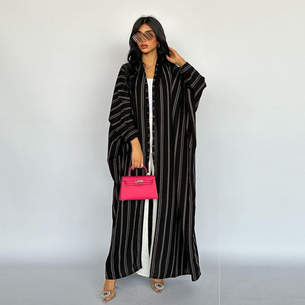 Muslim European and American women's cardigan long striped jacket Abaya zebra print - Classyfashion24.com