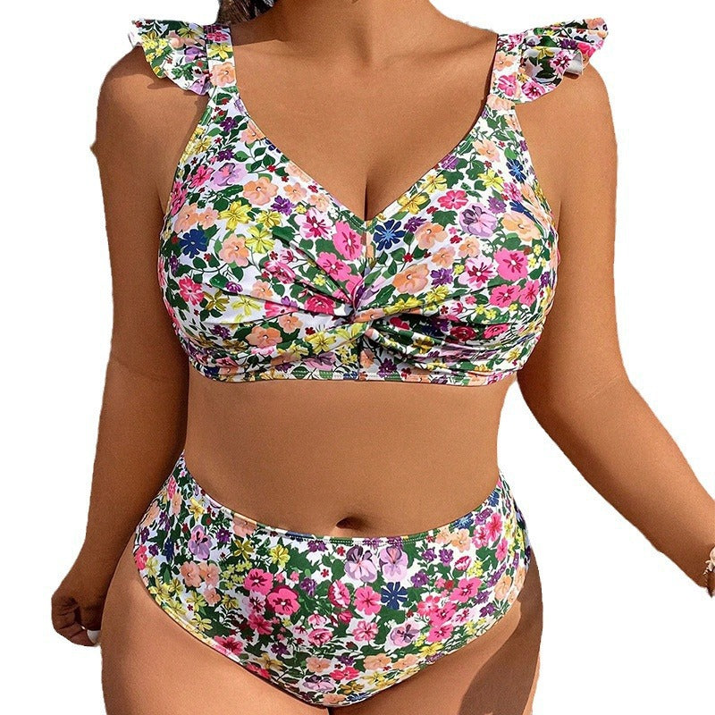 Plus Size Swimwear Floral Ruffle Push-Up Bikini Set for Women - Classyfashion24.com