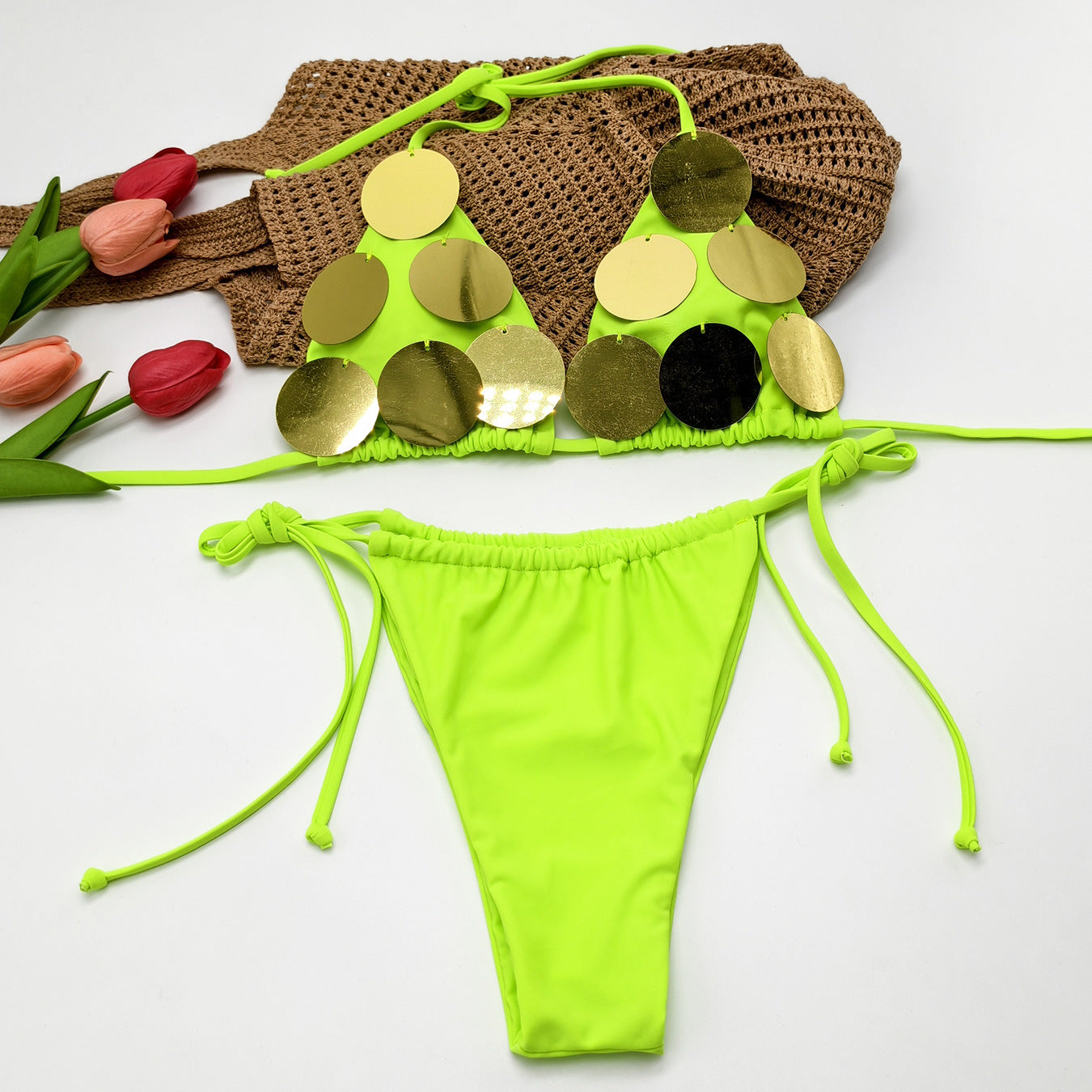Bikini Swimwear with Sequins, Flashy Two-Piece Sexy Swim Suit
