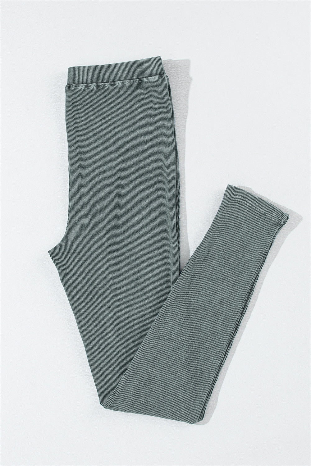 Dark Grey Vintage Wash Ribbed Leggings - Classyfashion24.com
