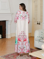 Summer New Muslim Printed Dress Party Middle East Long Dress Abaya Sequined Printed Robe - Classyfashion24.com