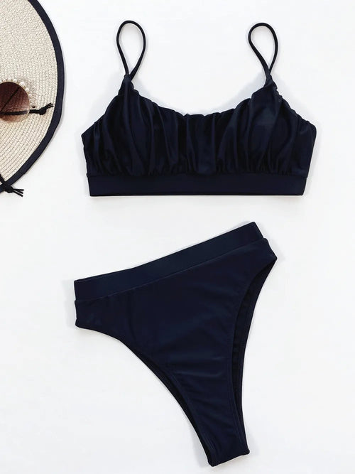 Adjustable Strap Ruched Two-Piece Swim Set – Black | Army Green