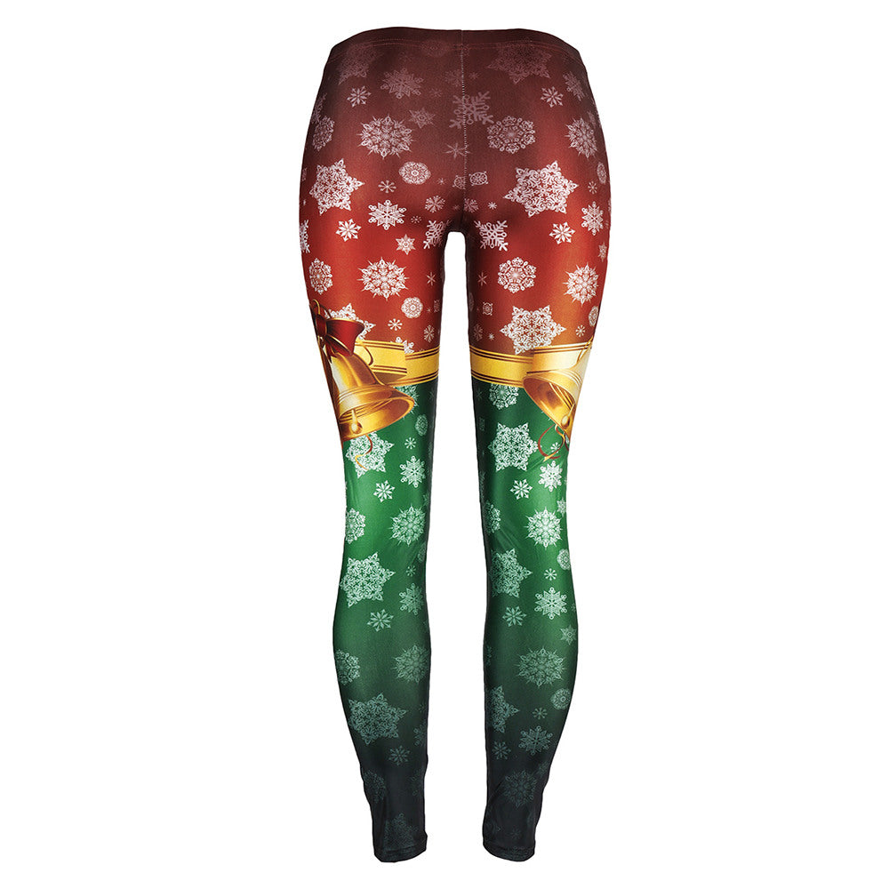 Snowflake Leggings Women Plus Size Leggins Christmas Bell Bowknot Festival Fitness Legging