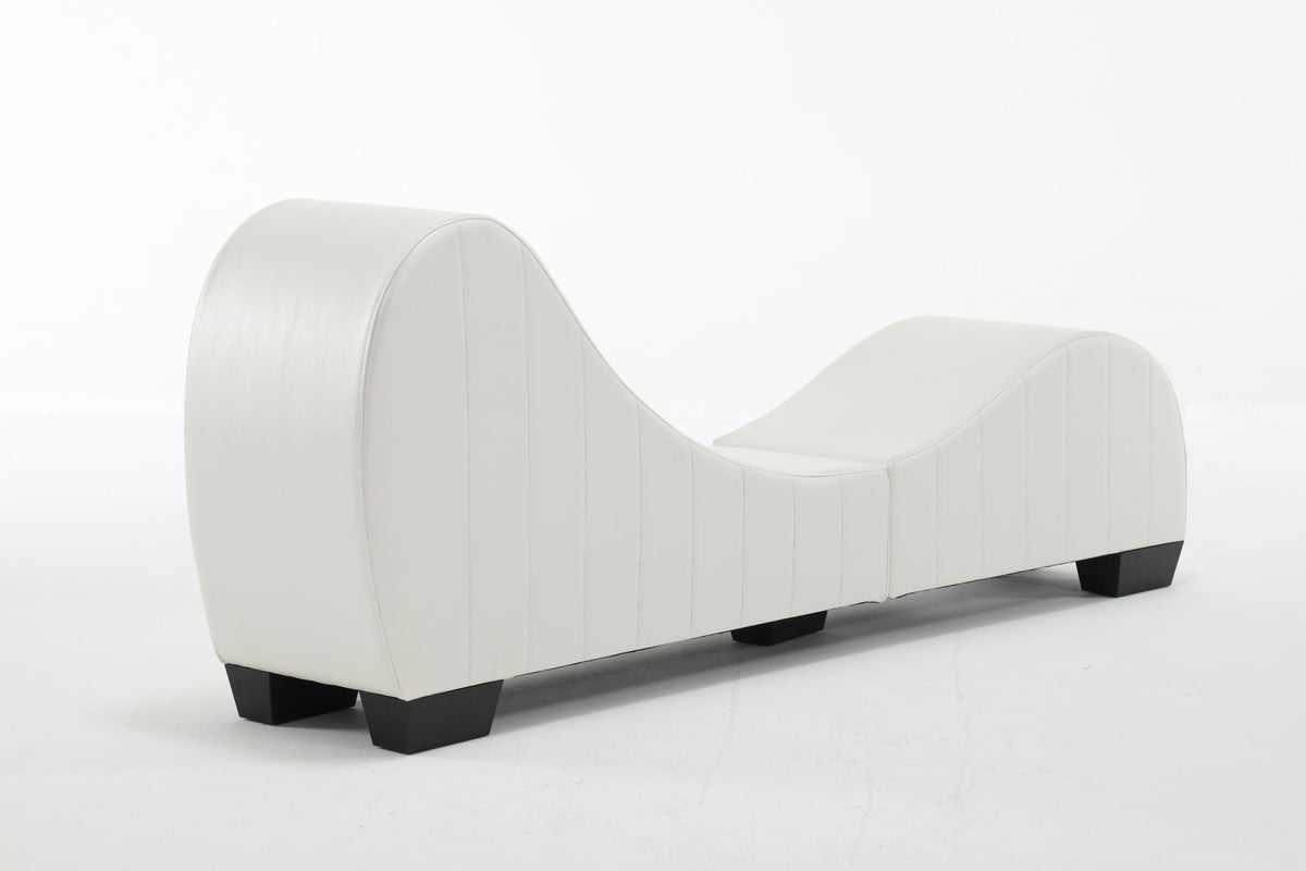 Modern Yoga Chaise Lounge – Curved Faux Leather Accent Chair in White