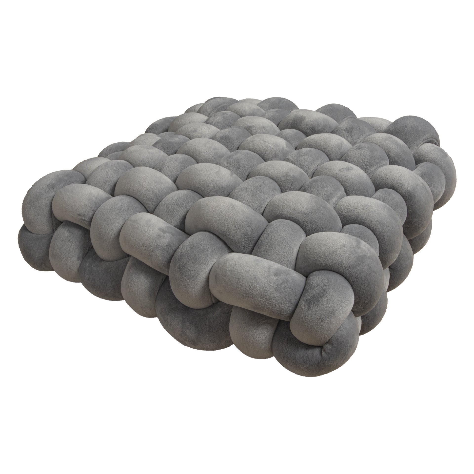 Square woven plush seat cushion in shades of gray, designed for sofas and bay windows, offering decorative comfort.