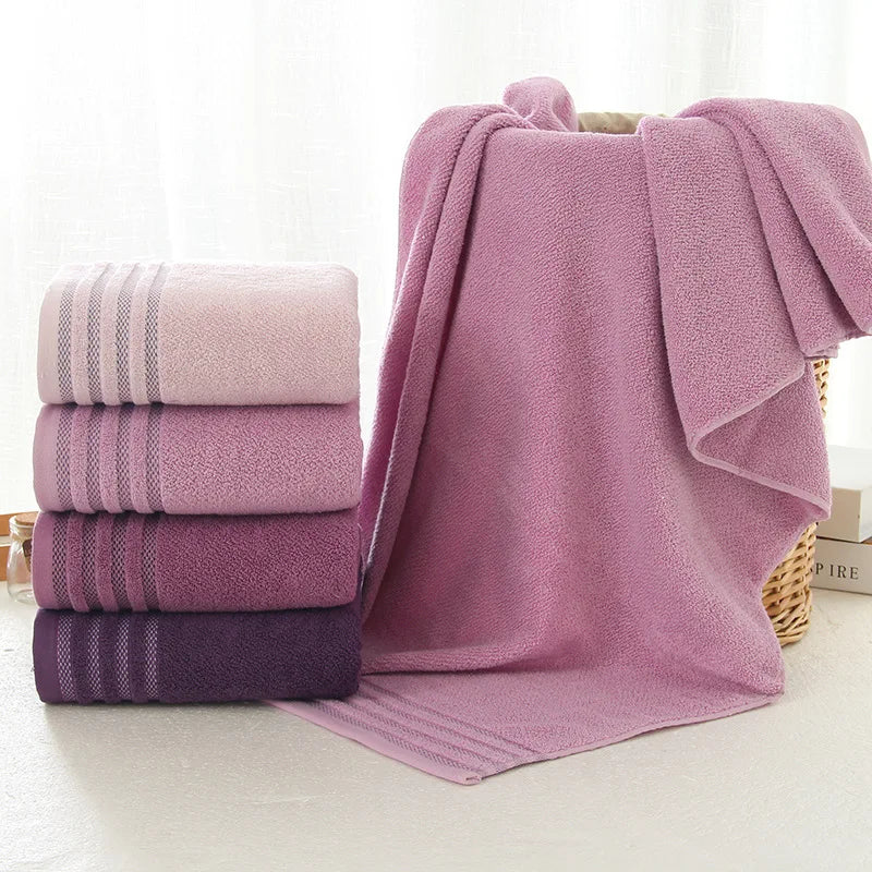Stripe Cotton Towel Set – Solid Color, 100% Cotton