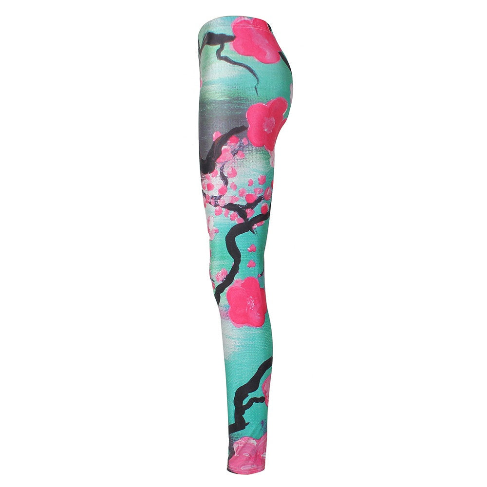 Pink Plum Blossom Leggings – Digital Print High Waist Fitness Workout Pants