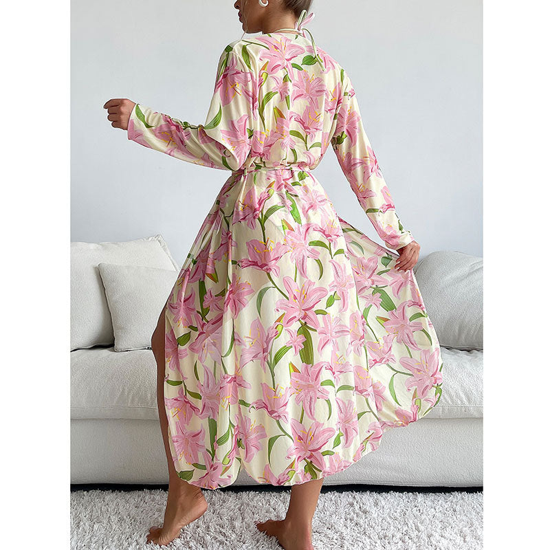Printed long sleeved sunscreen three piece bikini set - Classyfashion24.com