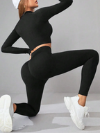 Neck Long Sleeve Top and Leggings Active Set - Classyfashion24.com