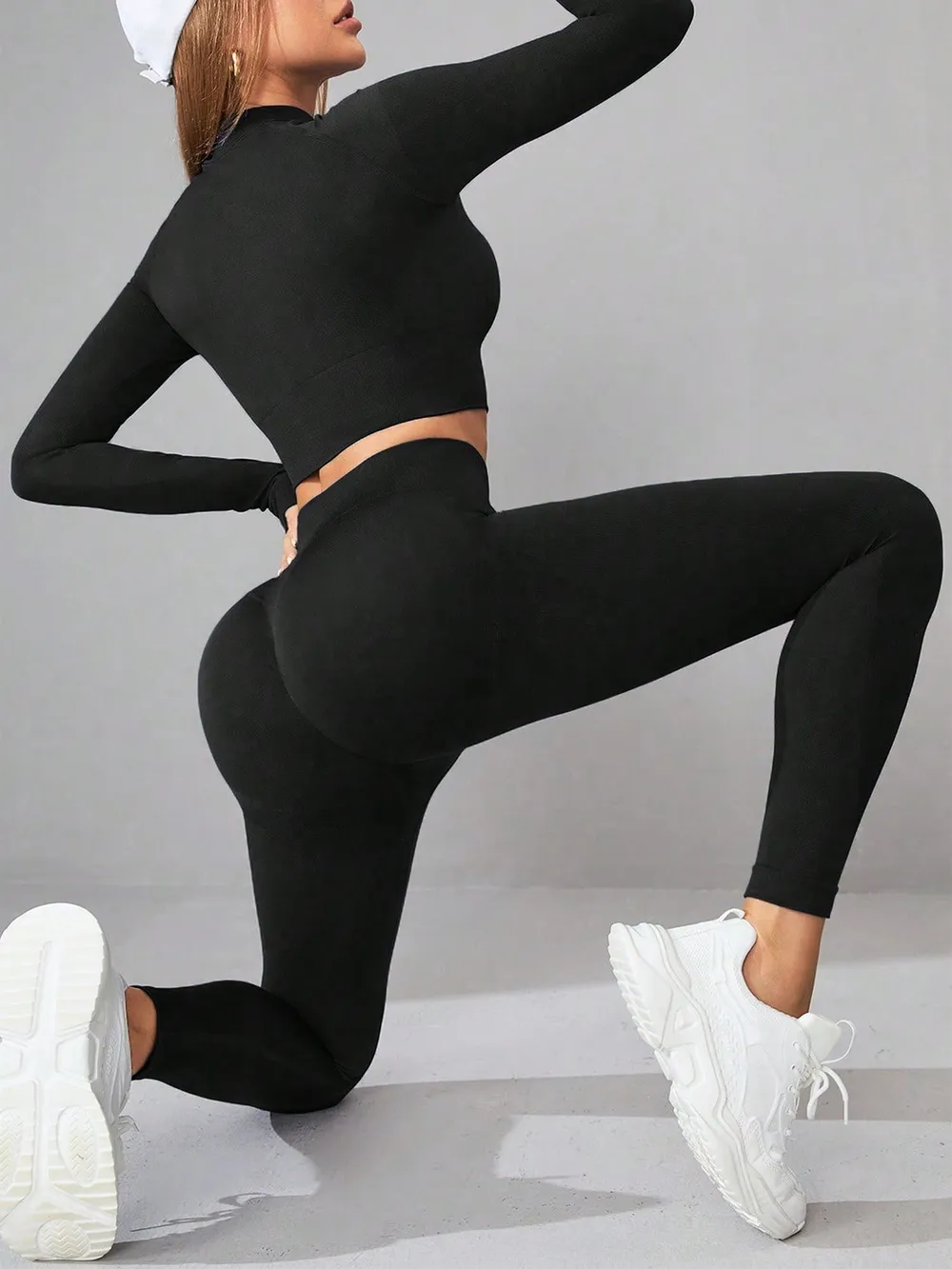 Neck Long Sleeve Top and Leggings Active Set - Classyfashion24.com