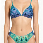 Peacock Feather Print Sexy Two-Piece Swimsuit for Women with Adjustable Straps Beach Bikini Set - Classyfashion24.com