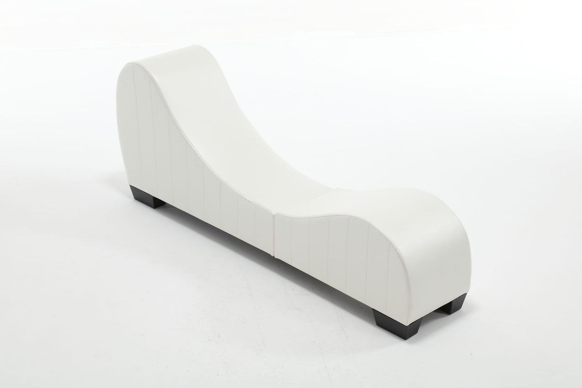 Modern Yoga Chaise Lounge – Curved Faux Leather Accent Chair in White