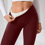 Women’s High-Waisted Sherpa Fleece-Lined Winter Leggings in burgundy, featuring a soft fleece interior for warmth and comfort