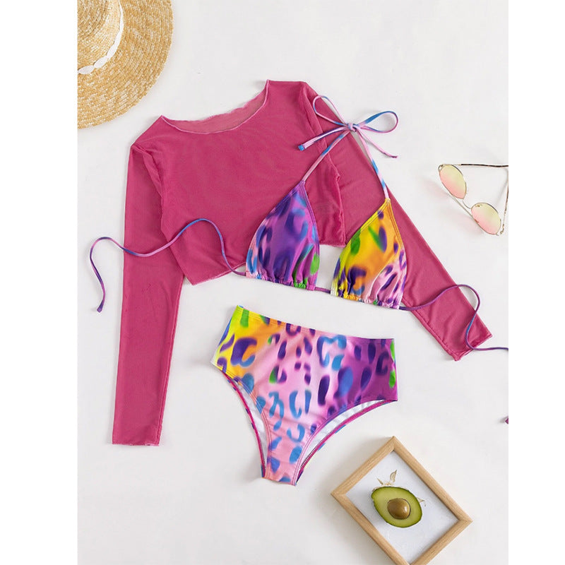Gradient leopard print three piece swimsuit set - Classyfashion24.com