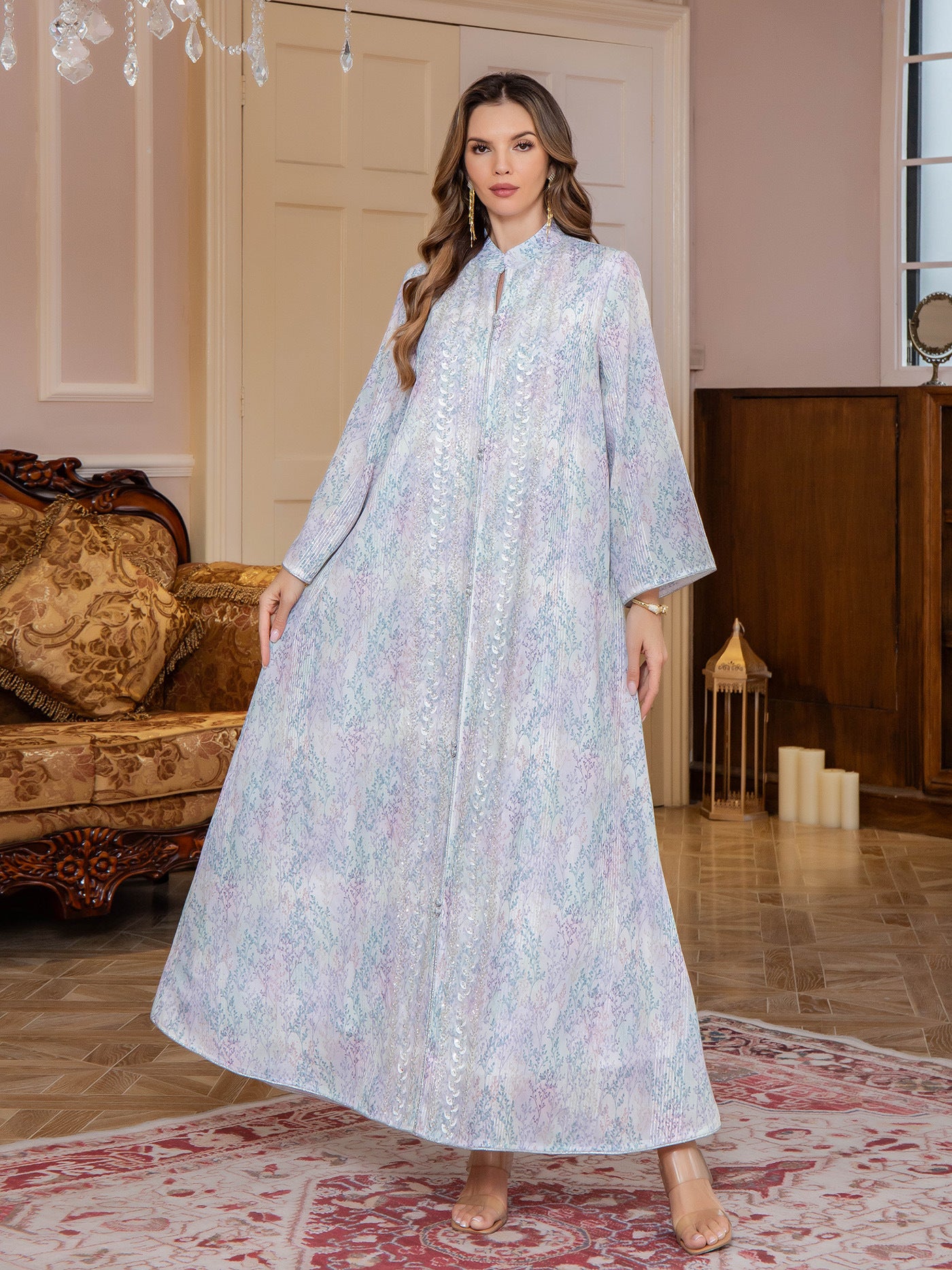 Muslim Women's  Dress with Arabic Print Elegant Dubai-Style Long Robe, Middle Eastern Clothing - Classyfashion24.com
