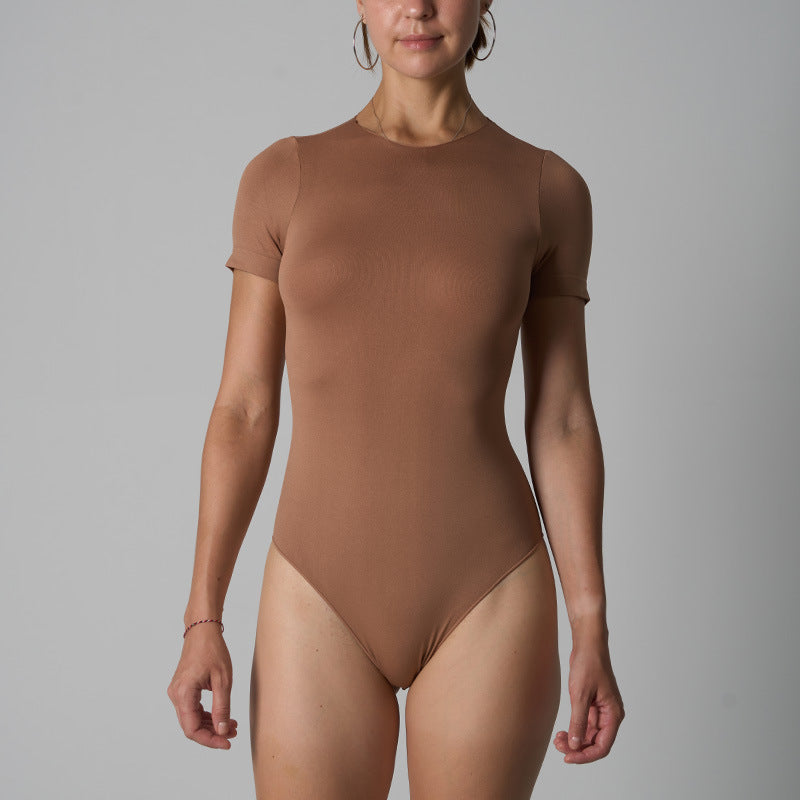 Seamless Short-Sleeve Yoga Bodysuit