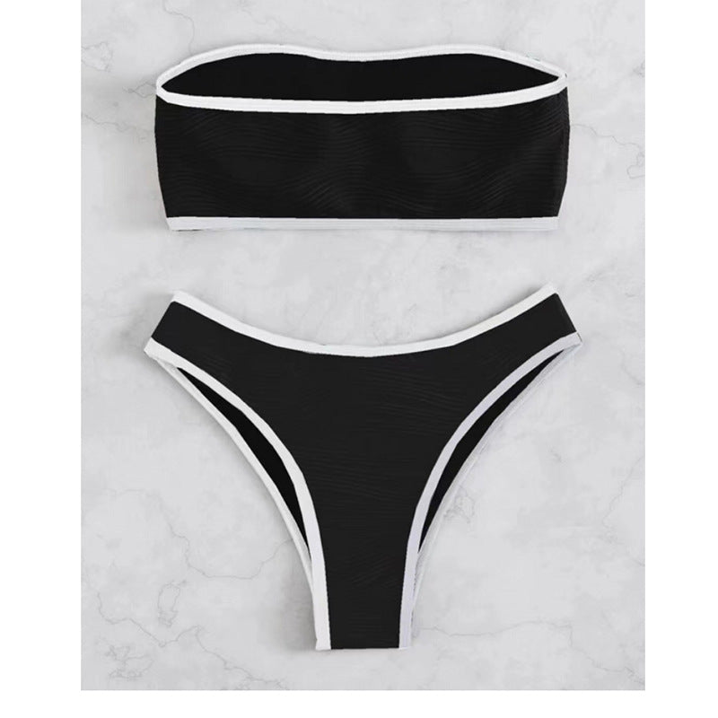 Solid color strapless high waisted bikini - Classyfashion24.com