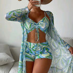 Swimsuit long sleeved mesh three piece bikini top - Classyfashion24.com