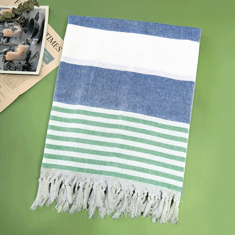 Turkish Striped Fringe Beach Towel – Quick Dry