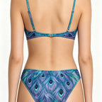 Peacock Feather Print Sexy Two-Piece Swimsuit for Women with Adjustable Straps Beach Bikini Set - Classyfashion24.com