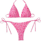 Pink Leopard Print Bikini Set for Women, Halter Neck Two-Piece Swimsuit with Elegant Design - Classyfashion24.com