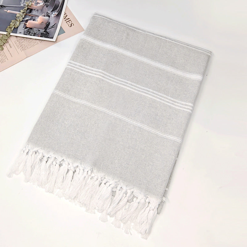Turkish Striped Fringe Beach Towel – Quick Dry