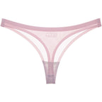 Women's Underwear Sexy Transparent Ice Silk Low Waist One Piece Seamless Briefs G-String in soft pink color.