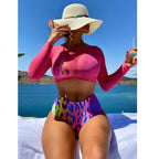 Gradient leopard print three piece swimsuit set - Classyfashion24.com