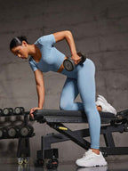 2-Piece Short Sleeve Active Set – Round Neck Crop Top & Leggings - Leggings