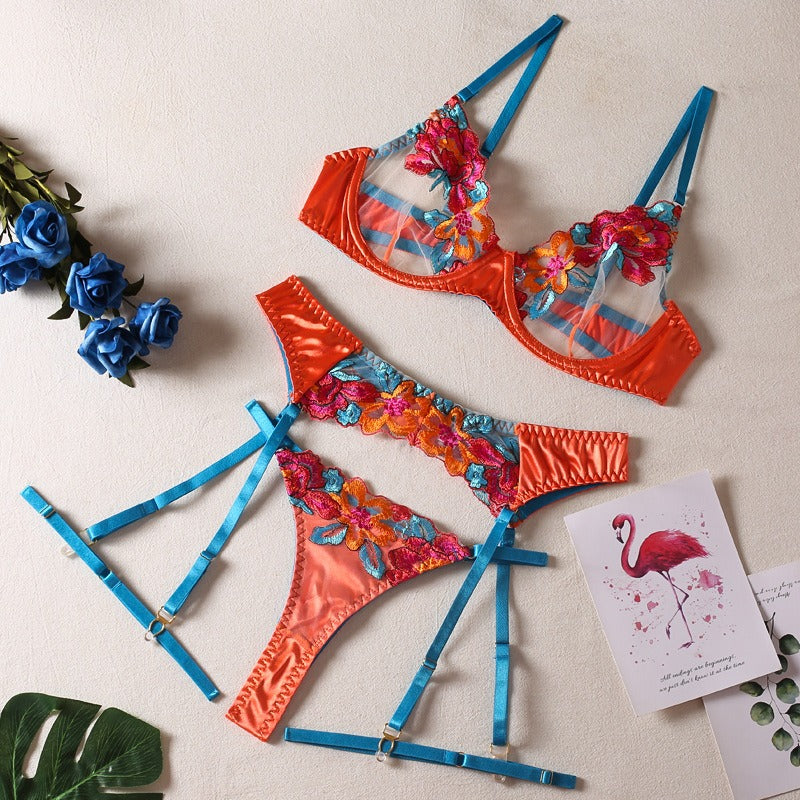 Embroidered Lingerie Garter Set for Women