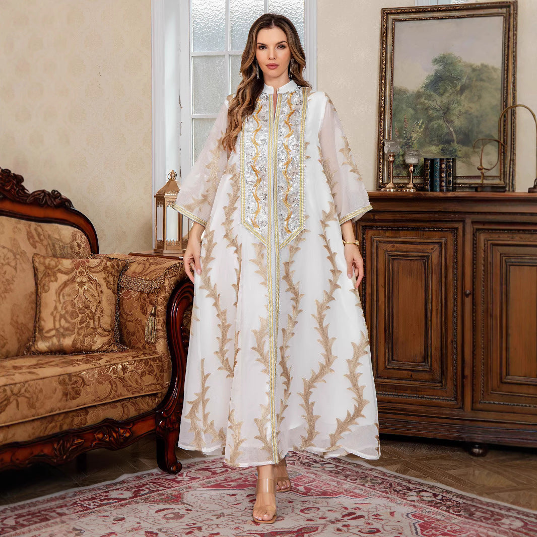 Heavy Embroidered Mesh Long Robe Dubai Party Dress Middle East Long Skirt Muslim Women's Long Robe - Classyfashion24.com