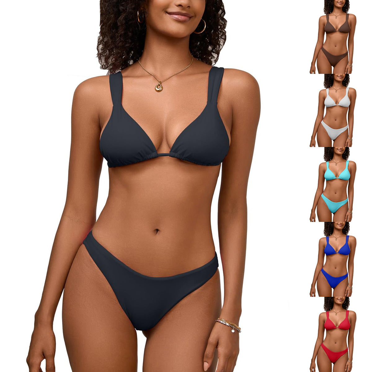 Solid color shoulder strap bikini women's swimsuit bikini - Classyfashion24.com
