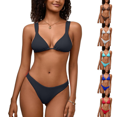 Solid color shoulder strap bikini women's swimsuit bikini - Classyfashion24.com
